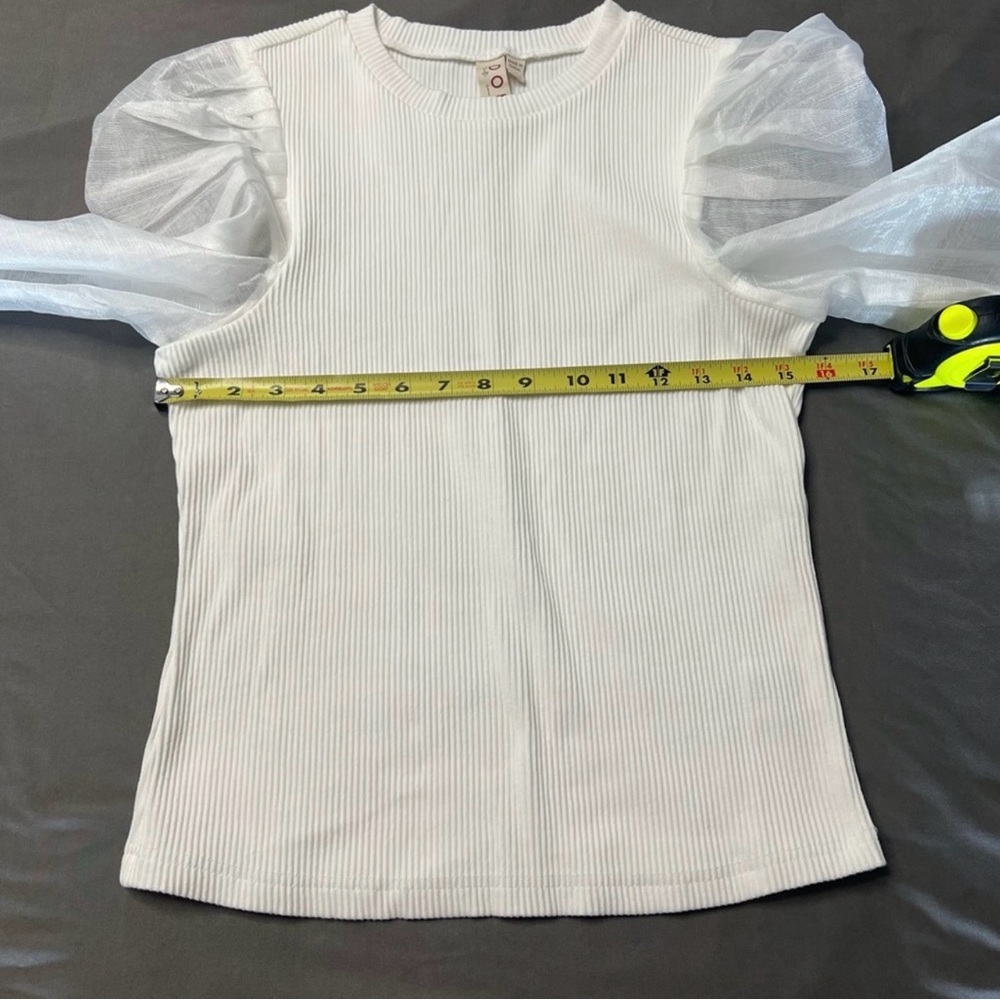 🤍Dolan Anthropologie Stretchy White Sheer Sleeve Blouse 🤍 - Picture 5 of 7